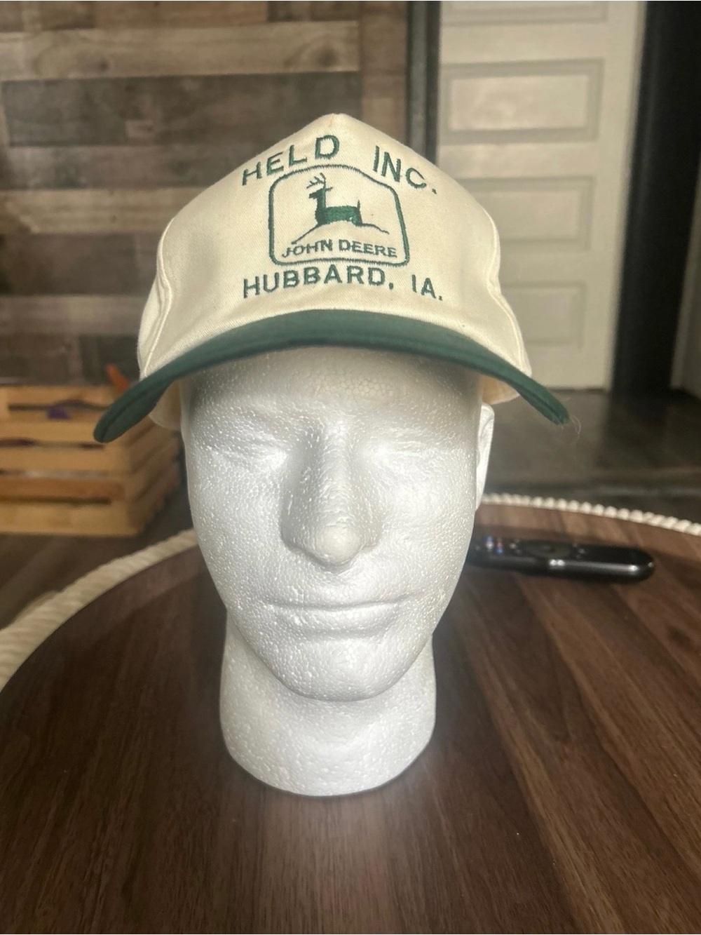 Vintage John Deere Beige and Green Embroidered Trucker Hat